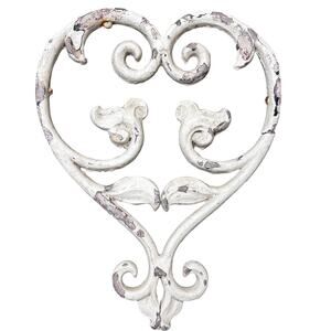 Victorian cast iron scroll heart architectural salvage piece metal chippy white